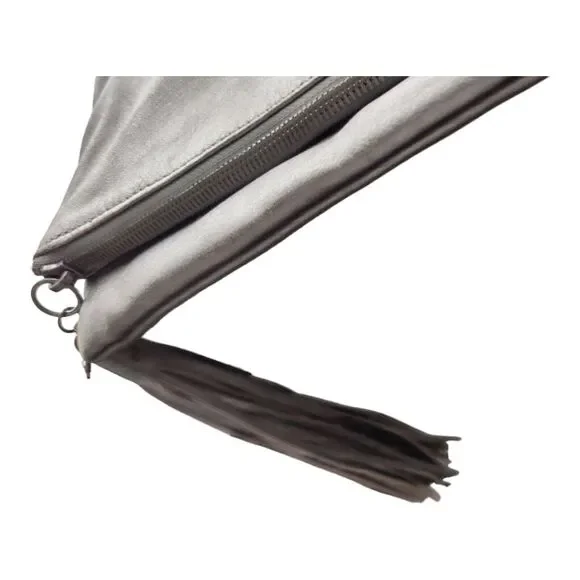 Hobo Int'l Raine Aged Silver Large Leather Clutch w/tassel Outer Zip Compartment - Picture 12 of 16